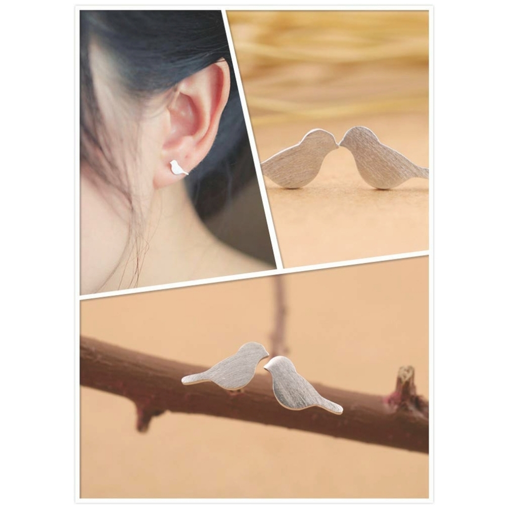 925 Silver Rose Gold Bird Stud  Earrings - Picture 5 of 6